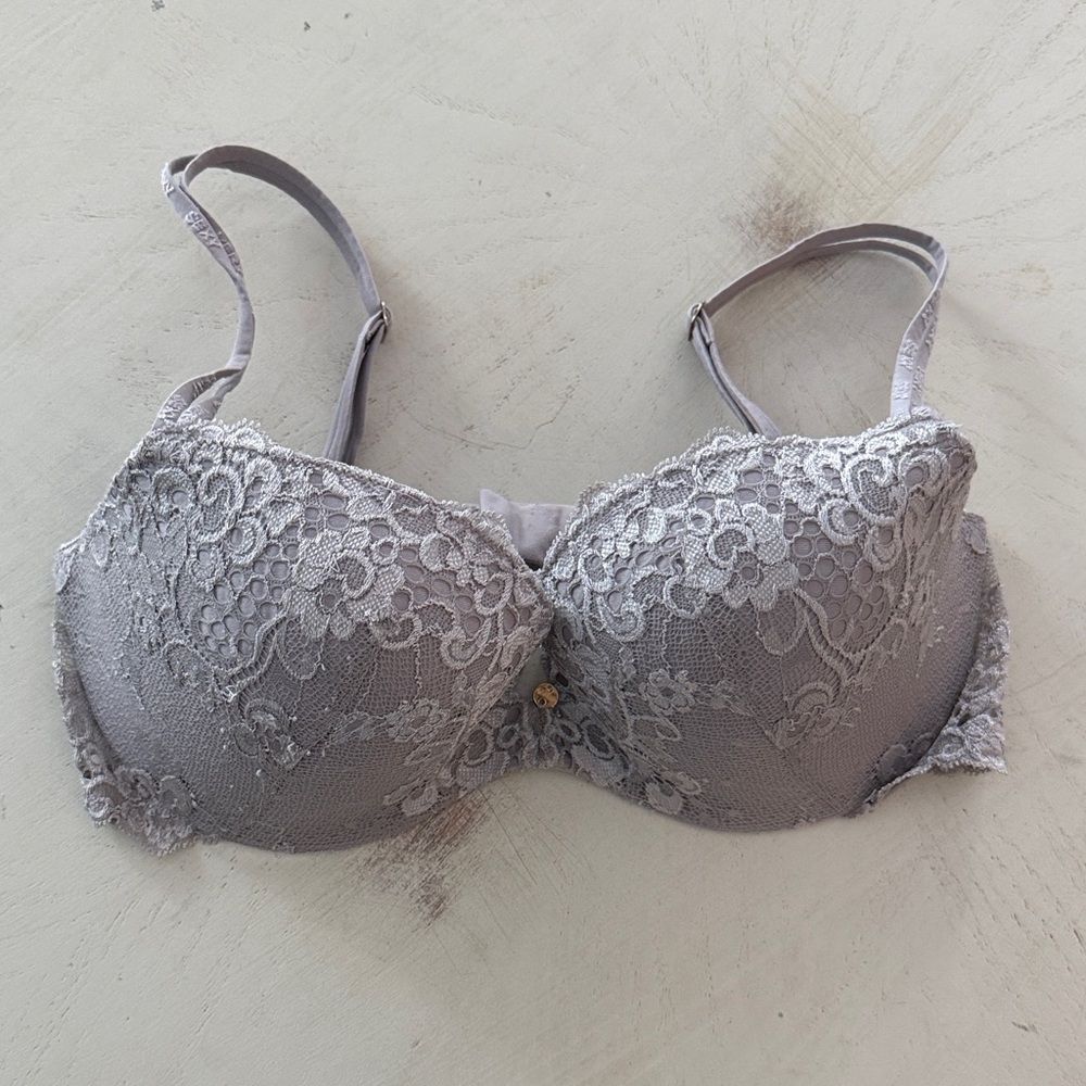 Victoria’s Secret Very Sexy Lace Overlay Padded Demi Bra - Light Gray 36C 3/$40
